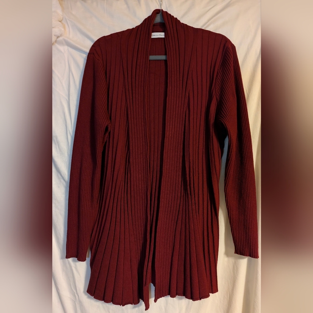 Rebecca Malone Burgundy Ribbed Cardigan